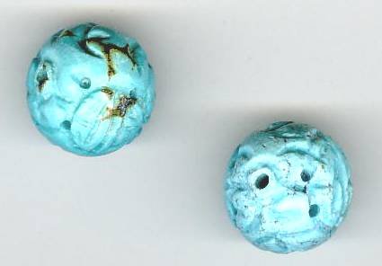 2, 12mm Long Life Carved Turquoise Beads