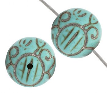 12 15mm Round Carved Turquoise Dyed Magnesite Beads