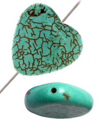 2, 15x15x4mm Flat Turquonite Heart Beads