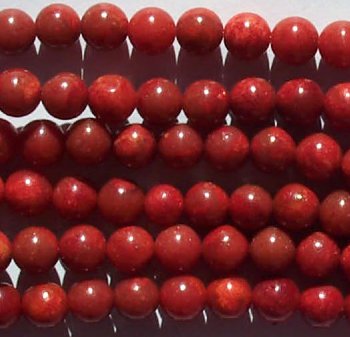 16 Inch Strand of 6mm Dyed Red Round Sponge Coral Beads