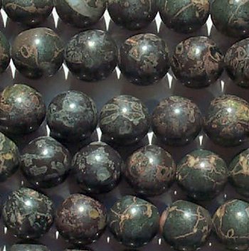 16 inch strand of 10mm Round Black Rhyolite Jasper Beads