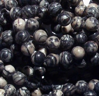 16 inch strand of 8mm Round Black Silk Marble Onyx Beads
