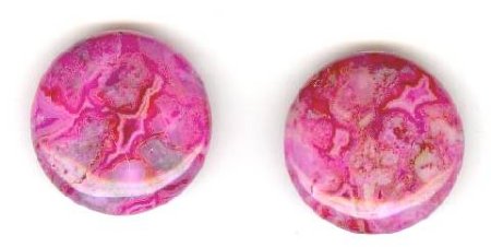 2 16x5mm Coin Dyed Pink Crazy Stone