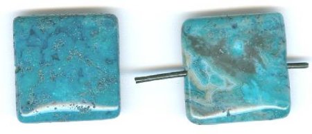 2 18mm Flat Square Dyed Blue Crazy Stone Beads