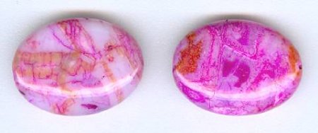 2 18x13mm Flat Oval Dyed Pink Crazy Stone