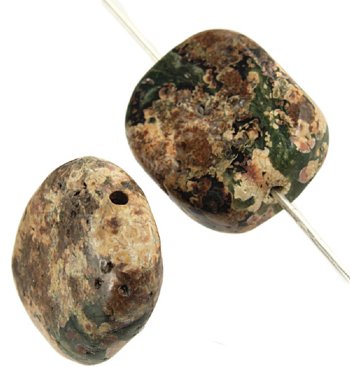 8 Inch Strand of 20x14x8mm Leopard Skin Jasper Flat Nugget Beads
