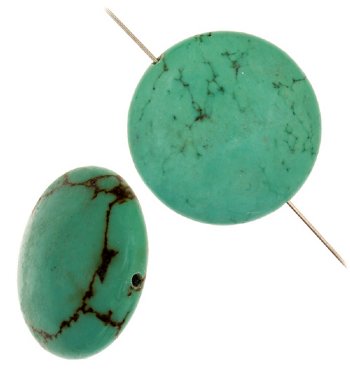 1, 25mm Magnesite Turquonite Flat Coin Bead
