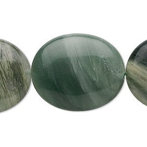 1, 30x25mm Green Line Jasper Flat Oval Bead