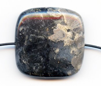 1, 30x9mm Silver Leaf Jasper Flat Square Bead