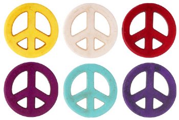 6 33mm Multi Dyed Magnesite Peace Sign Beads
