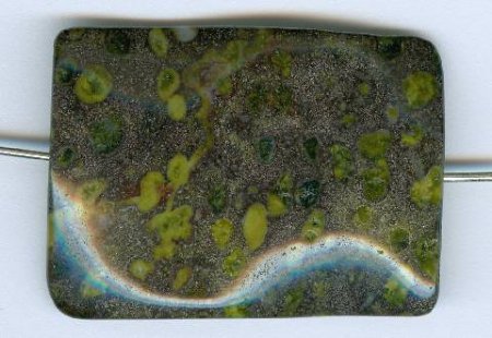1 36x27mm Green Spot Jasper Wavy Rectangle Bead