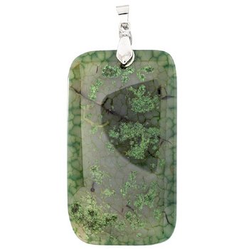 55x32mm Dyed Green Agate Rectangle Pendant with Silver Plate Bail