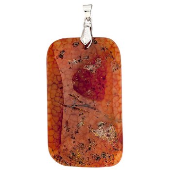55x32mm Dyed Orange Agate Rectangle Pendant with Silver Plate Bail