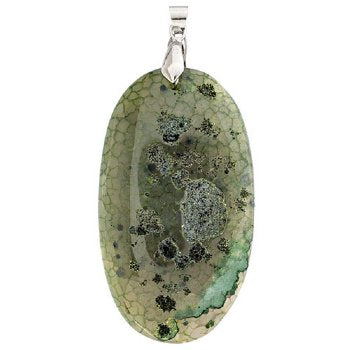 55x32mm Dyed Green Agate Oval Pendant with Silver Plate Bail
