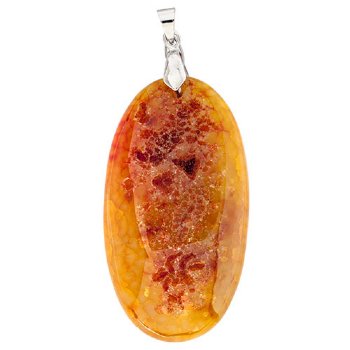 55x32mm Dyed Orange Agate Oval Pendant with Silver Plate Bail