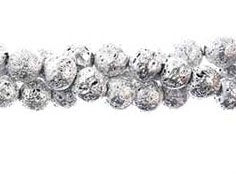 8 Inch Strand of 8mm Round Silver Lava Stone Beads