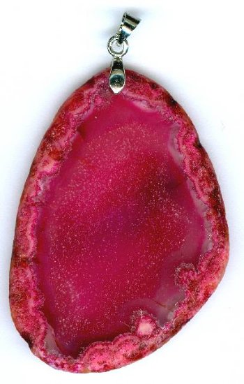 Dyed Pink Agate Slice with Small Silver Plate Bail