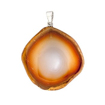 40mm Amber Agate Slice Pendant with Silver Plate Bail