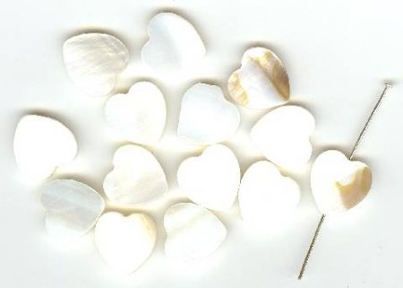 14 15mm White Mother of Pearl Heart Beads