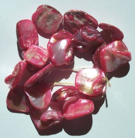 16 inch strand of 13-16mm Diagonal Dark Pink Shells