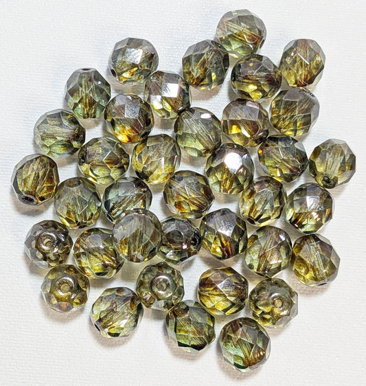 25 8mm Faceted Transparent Green Lustre Firepolish Beads