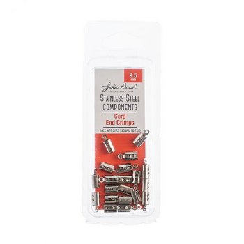 20, 9.55mm Stainless Steel Fold Over Crimp Cord Ends
