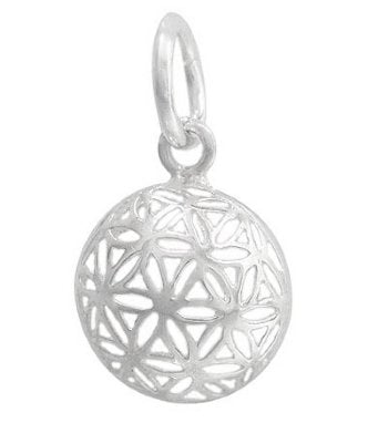 1, 11x5mm Sterling Silver Floral Patterned Domed Charm Pendant