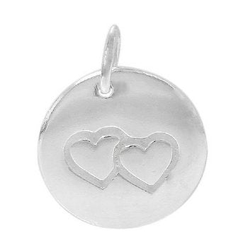 1, 12mm Sterling Silver Two Hearts Charm Pendant