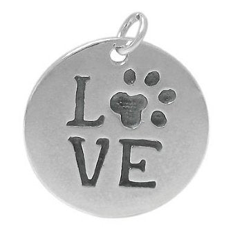 1, 12mm Sterling Silver Love / Paw Print Charm Pendant