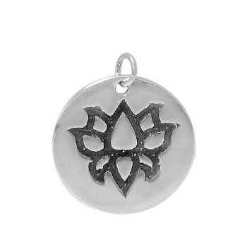 1 12.5mm Round Sterling Silver Lotus Charm Pendant