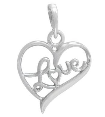 1, 16.5mm Sterling Silver Love Heart Charm Pendant