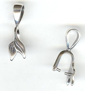 SS378 1 20x6mm Sterling Silver Long Two Leaf Pinch Bail