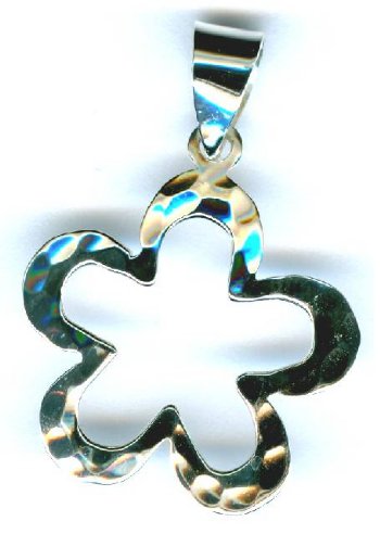 1 23mm Sterling Silver Open Hammered Flower Pendant