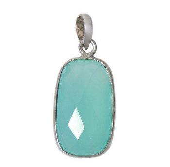 1 24x13mm Faceted Chalcedony and Sterling Silver Rectangle Pendant