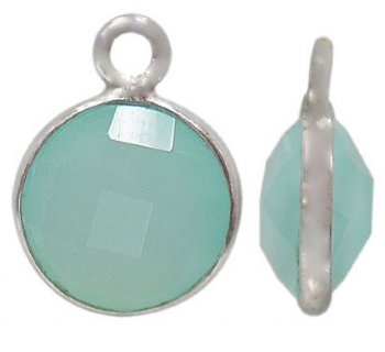 1 9mm Faceted Green Chalcedony and Sterling Silver Round Pendant