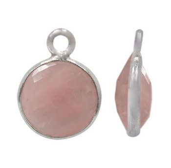 1, 9mm Faceted Rose Quartz and Sterling Silver Round Pendant