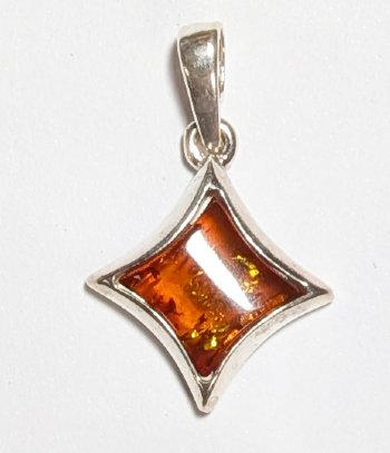 1 13mm Flared Diamond Cognac Baltic Amber Sterling Pendant
