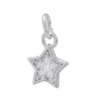 1, 7x7mm Rhodium On Sterling Silver Cubic Zirconia Star Pendant