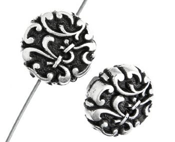 1 14mm Sterling Plated Acrylic Oval Floral Scroll Disk Bead
