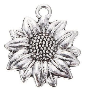 1, 21x18mm Antique Silver Sunflower Pendant / Charm
