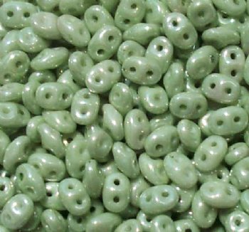 DUO-14457 - 10 Grams Opaque Chalk Light Green Lustre 2.5x5mm Superduo Beads