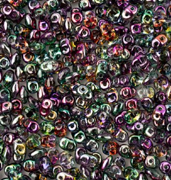 DUO-16314 10 Grams Crystal Marea Peacock Gold 2.5x5mm Superduo Beads