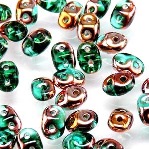 DUO-550720 - 10 Grams Transparent Emerald & Capri Gold 2.5x5mm Superduo Beads
