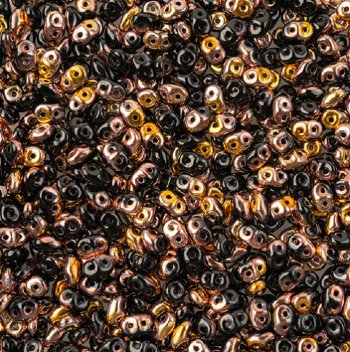 DUO-27101 - 10 Grams Jet Half Capri Gold 2.5x5mm Superduo Beads