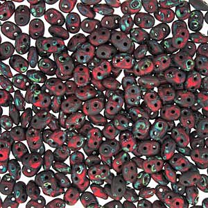 10 Grams Opaque Coral Red Travertine 2.5x5mm Superduo Beads