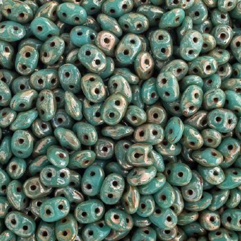 10 Grams Opaque Turquoise Green Silver Picasso 2.5x5mm Superduo Beads