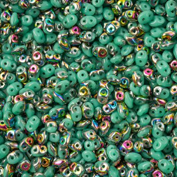 DUO-28101 10 Grams Opaque Turquoise Green Vitrail 2.5x5mm Superduo Beads
