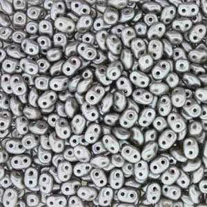 DUO525028 - 10 Grams Pastel Light Grey / Silver 2.5x5mm Superduo Beads