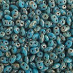 10 Grams Opaque Turquoise Blue Silver Picasso 2.5x5mm Superduo Beads