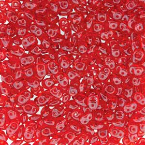 DUO590080 - 10 Grams Transparent Ruby 2.5x5mm Superduo Beads